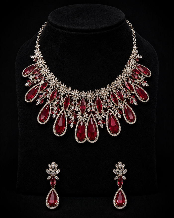 Emerald Bloom Statement Necklace & Earrings Set