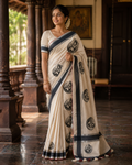 Kerala Saree with Black & Silver Aal ila Kannan Print