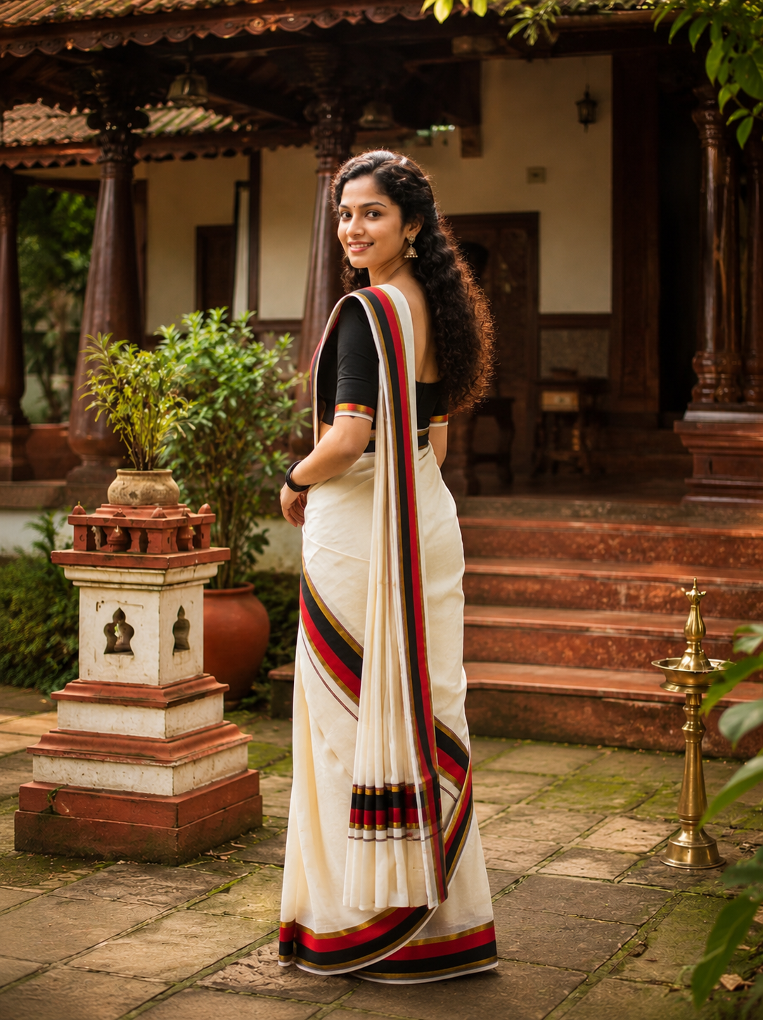 Kerala Set Mundu (Mundu Neriyathum) Red & Black