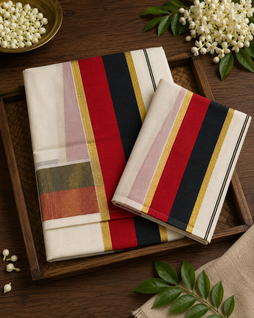 Kerala Set Mundu (Mundu Neriyathum) Red & Black