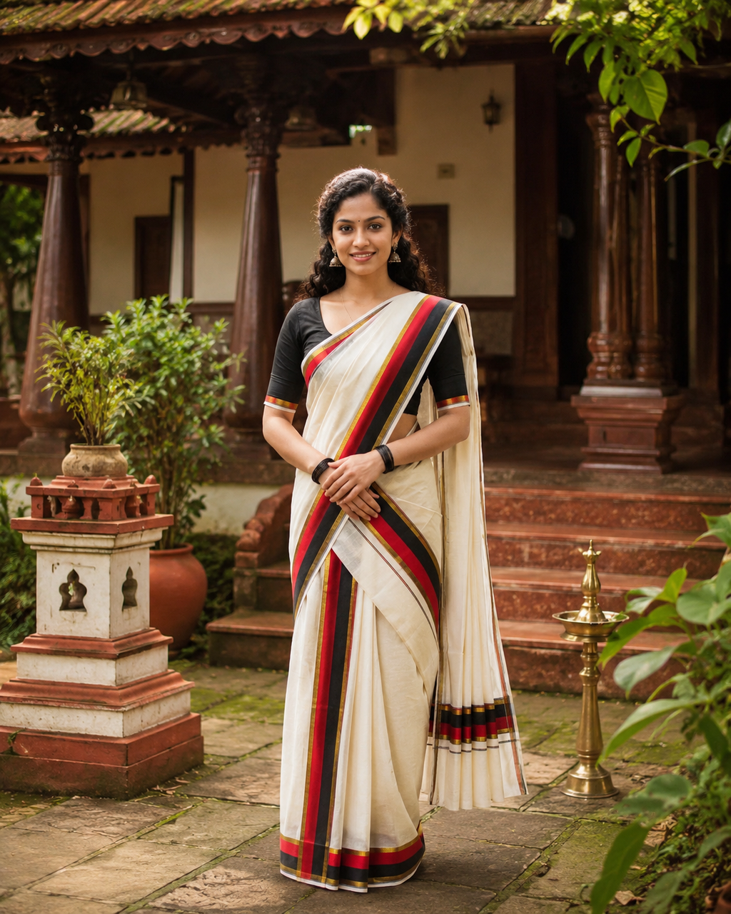 Kerala Set Mundu (Mundu Neriyathum) Red & Black