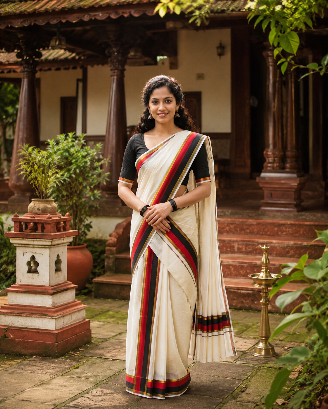 Kerala Set Mundu (Mundu Neriyathum) Red & Black