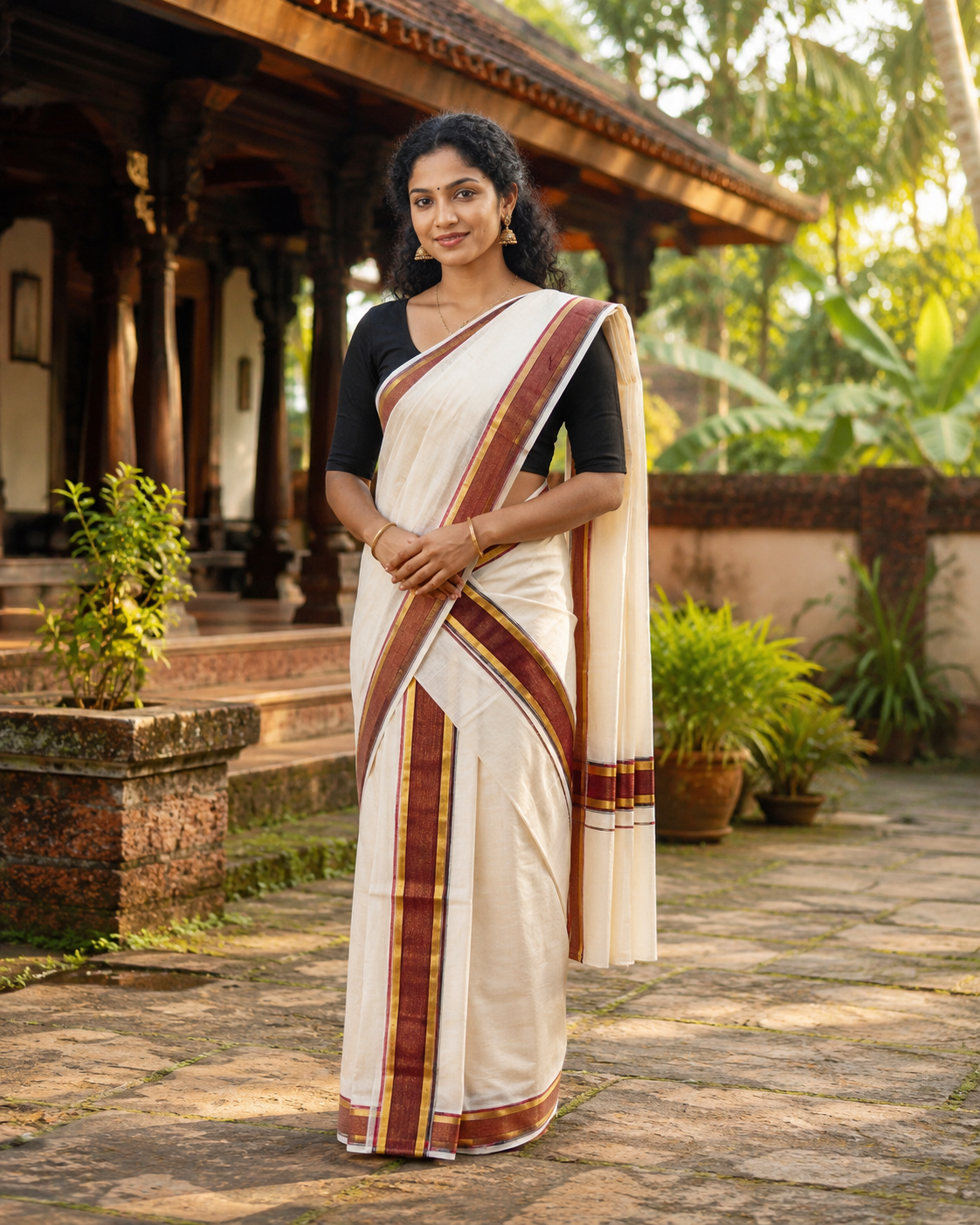 Kerala Set Mundu (Mundu Neriyathum) Red & Gold