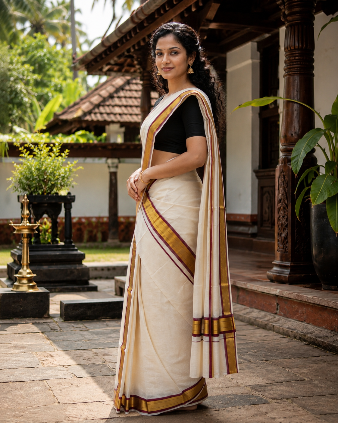 Kerala Set Mundu (Mundu Neriyathum) Red & Gold