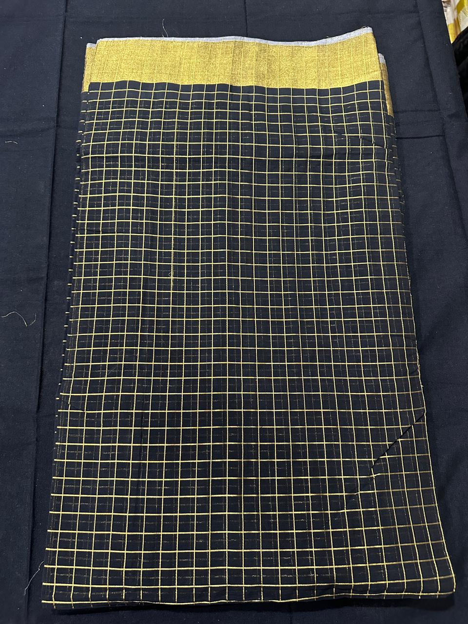 Premium Handloom Black & Gold Check Saree