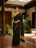 Premium Handloom Black & Gold Check Saree