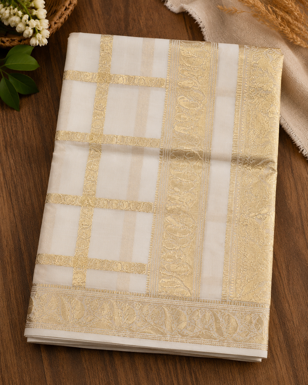 Premium Handloom Check Design Saree (100/100 Count) with Running Blouse