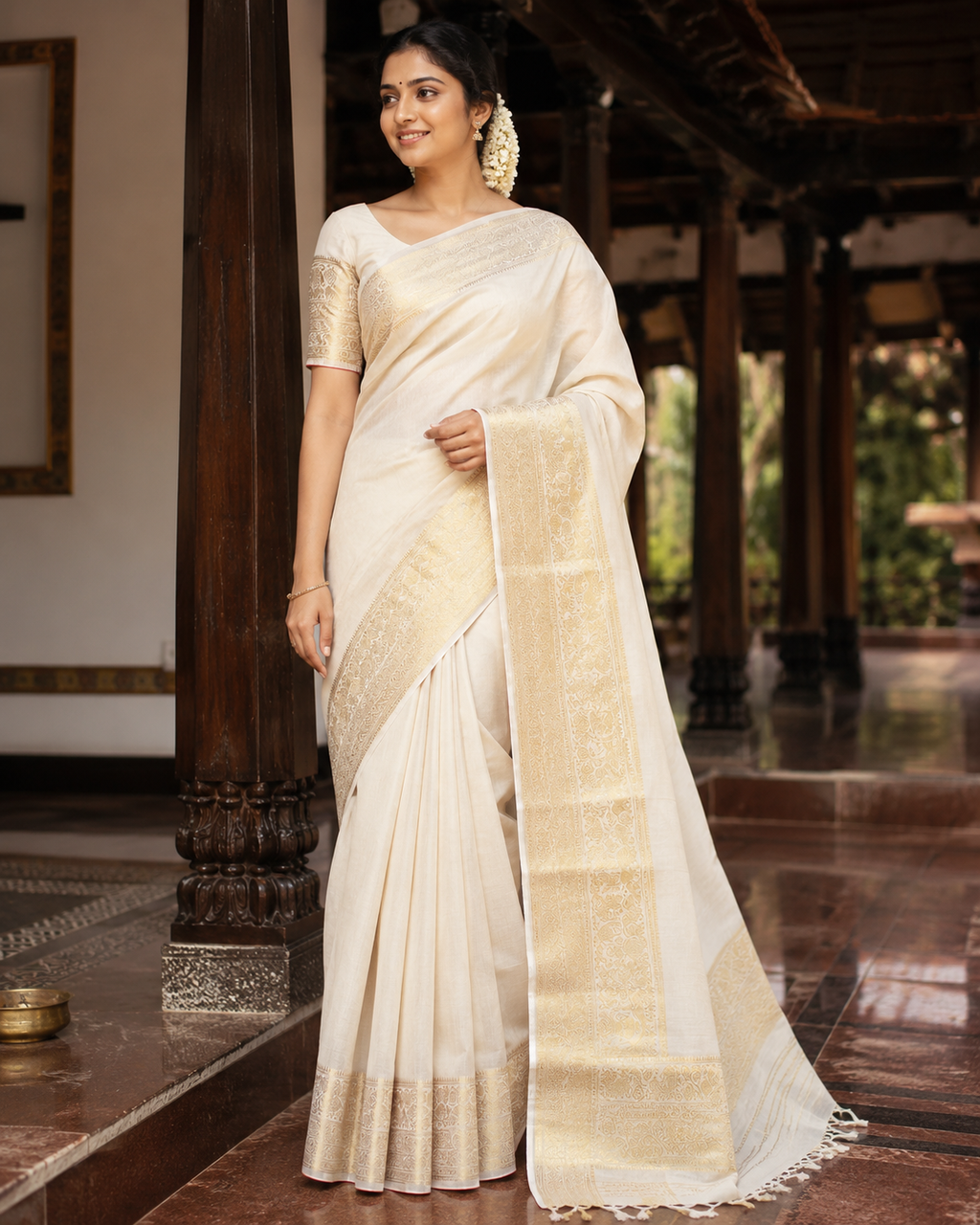 Premium Handloom Check Design Saree (100/100 Count) with Running Blouse