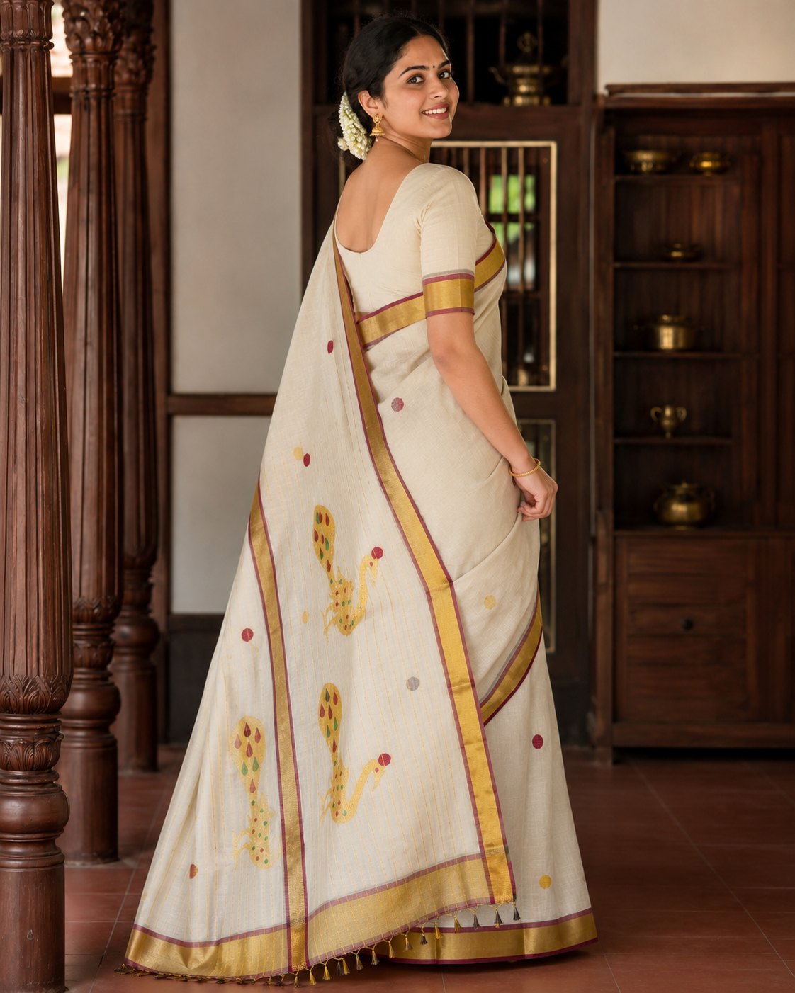 Premium Handloom Golden Peacock Saree with Running Blouse