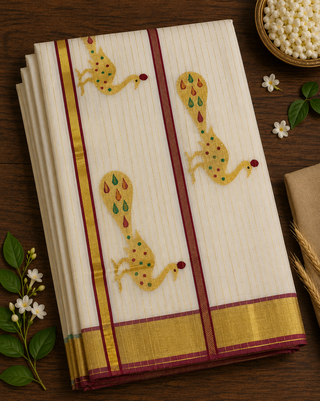 Premium Handloom Golden Peacock Saree with Running Blouse