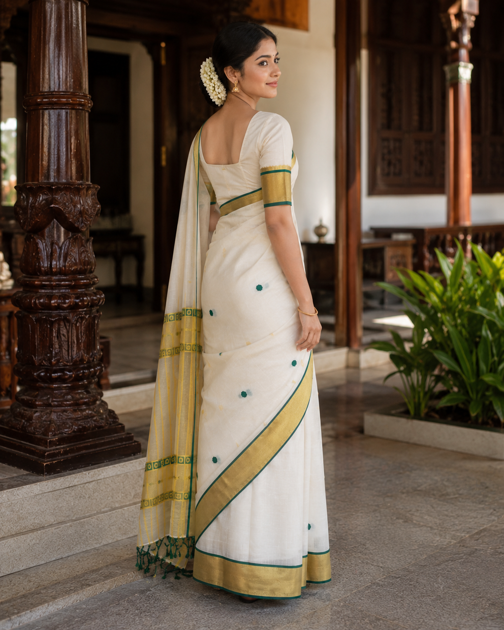 Premium Handloom Green Polka Design Saree (100/100 Count) with Running Blouse