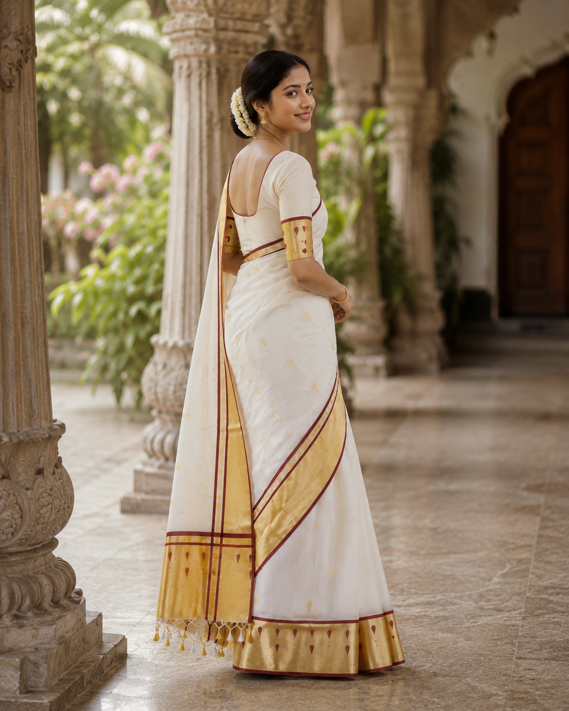 Premium Handloom Kerala Butta Saree with Broad Kasavu Border