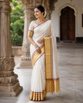 Premium Handloom Kerala Butta Saree with Broad Kasavu Border