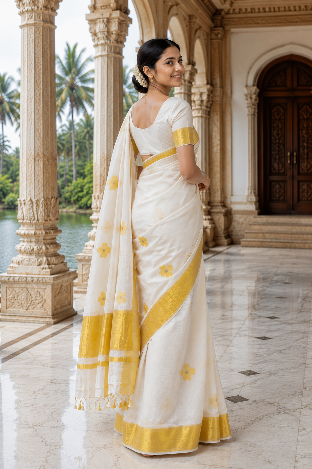 Premium Handloom Kerala Floral Design Saree