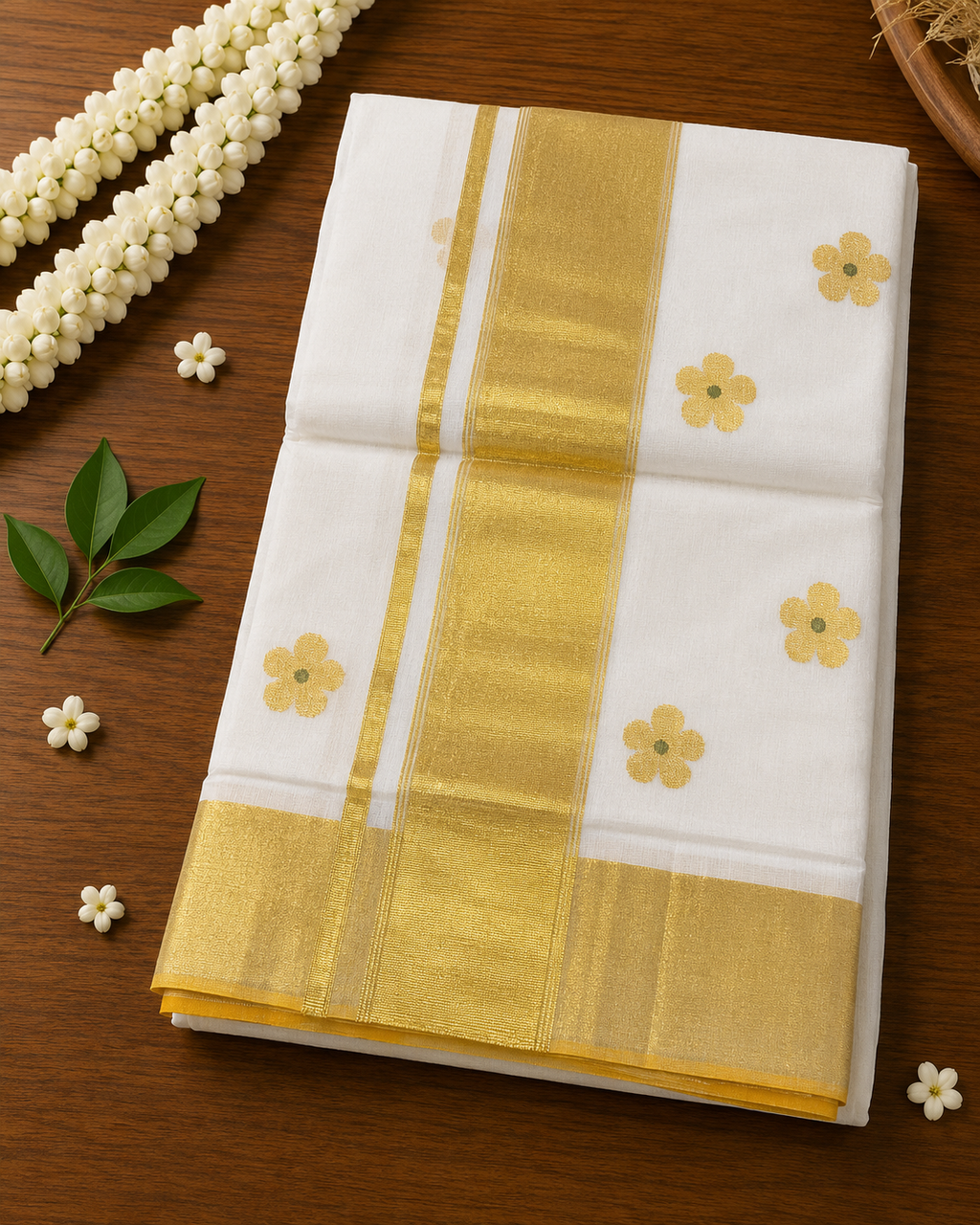 Premium Handloom Kerala Floral Design Saree