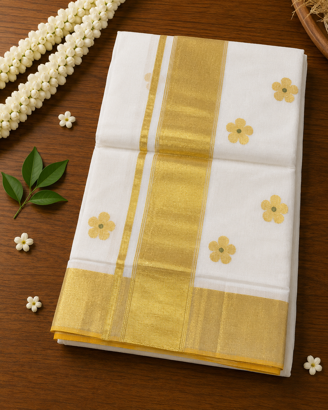 Premium Handloom Kerala Floral Design Saree