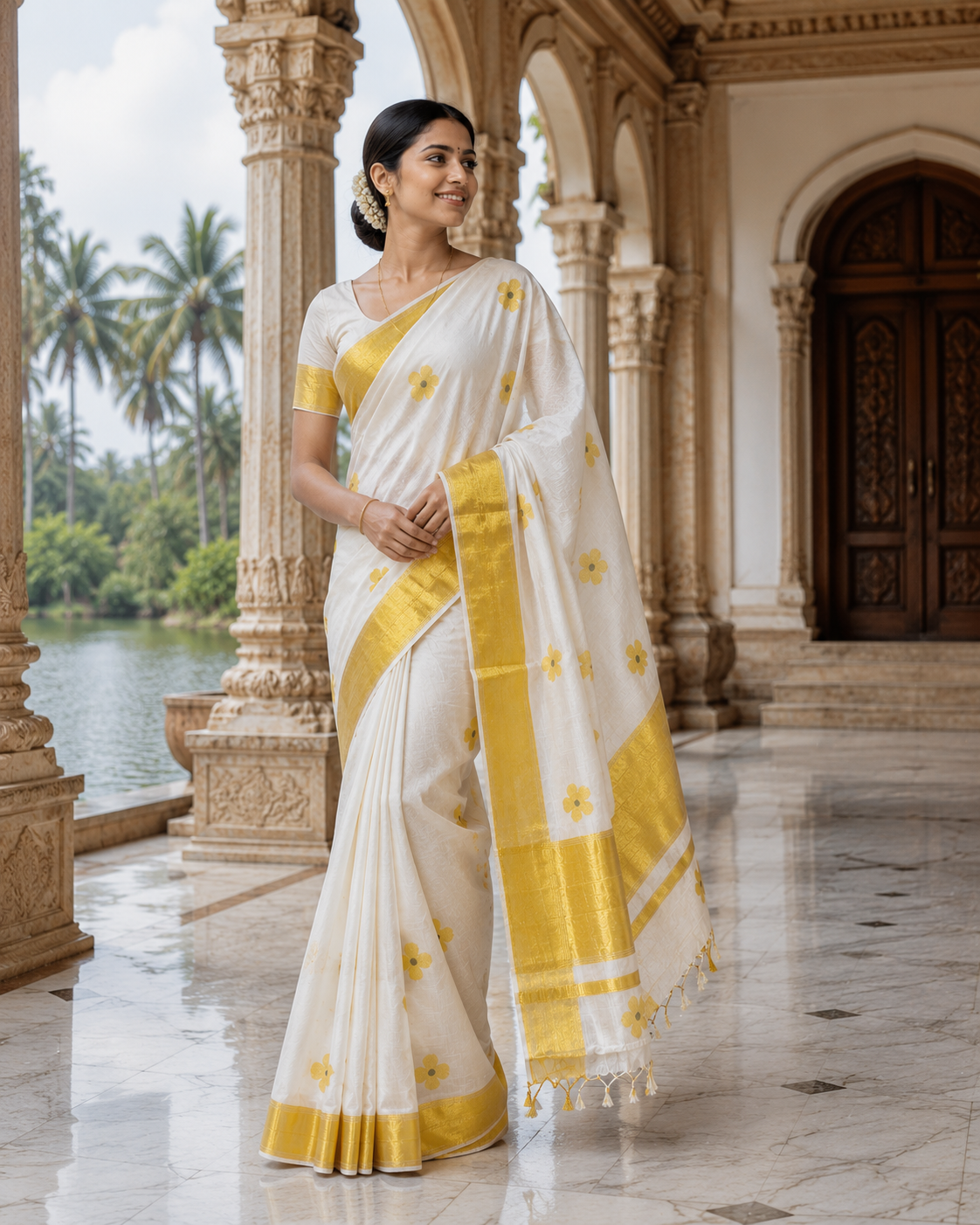 Premium Handloom Kerala Floral Design Saree
