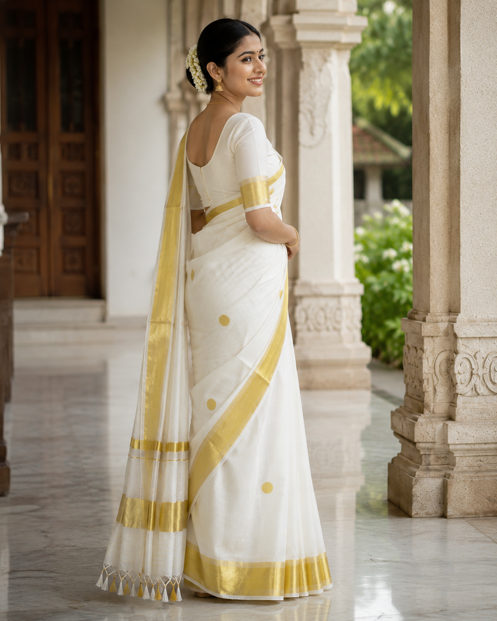 Premium Handloom Kerala Polka Dots Saree