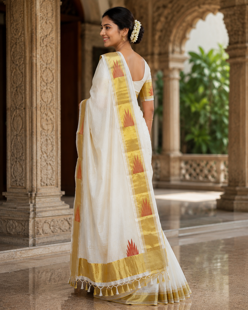 Premium Handloom Kerala Saree with Temple Border & Pallu