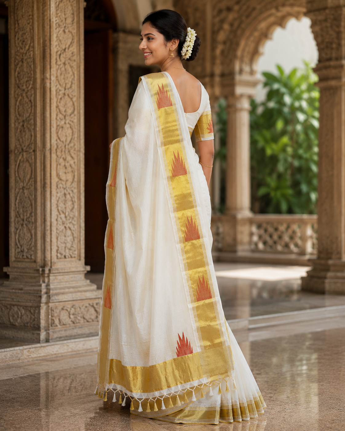 Premium Handloom Kerala Saree with Temple Border & Pallu