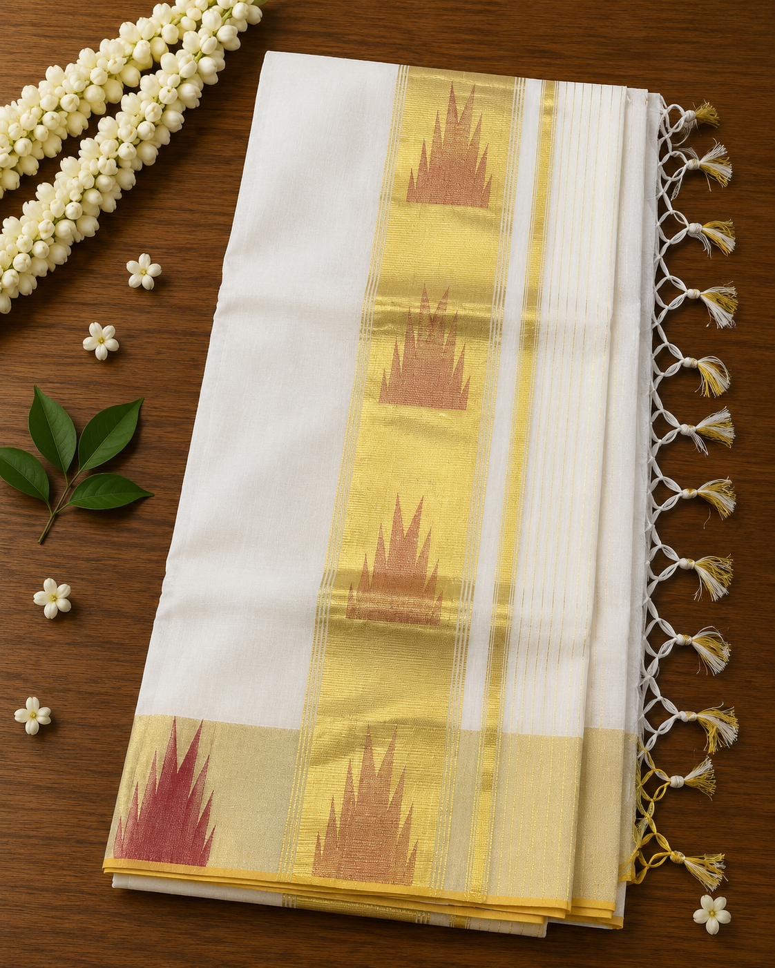 Premium Handloom Kerala Saree with Temple Border & Pallu
