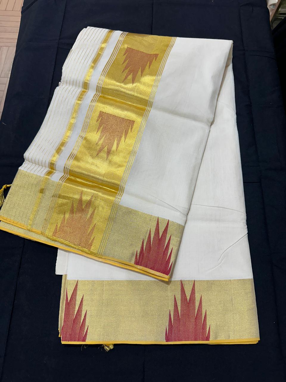 Premium Handloom Kerala Saree with Temple Border & Pallu