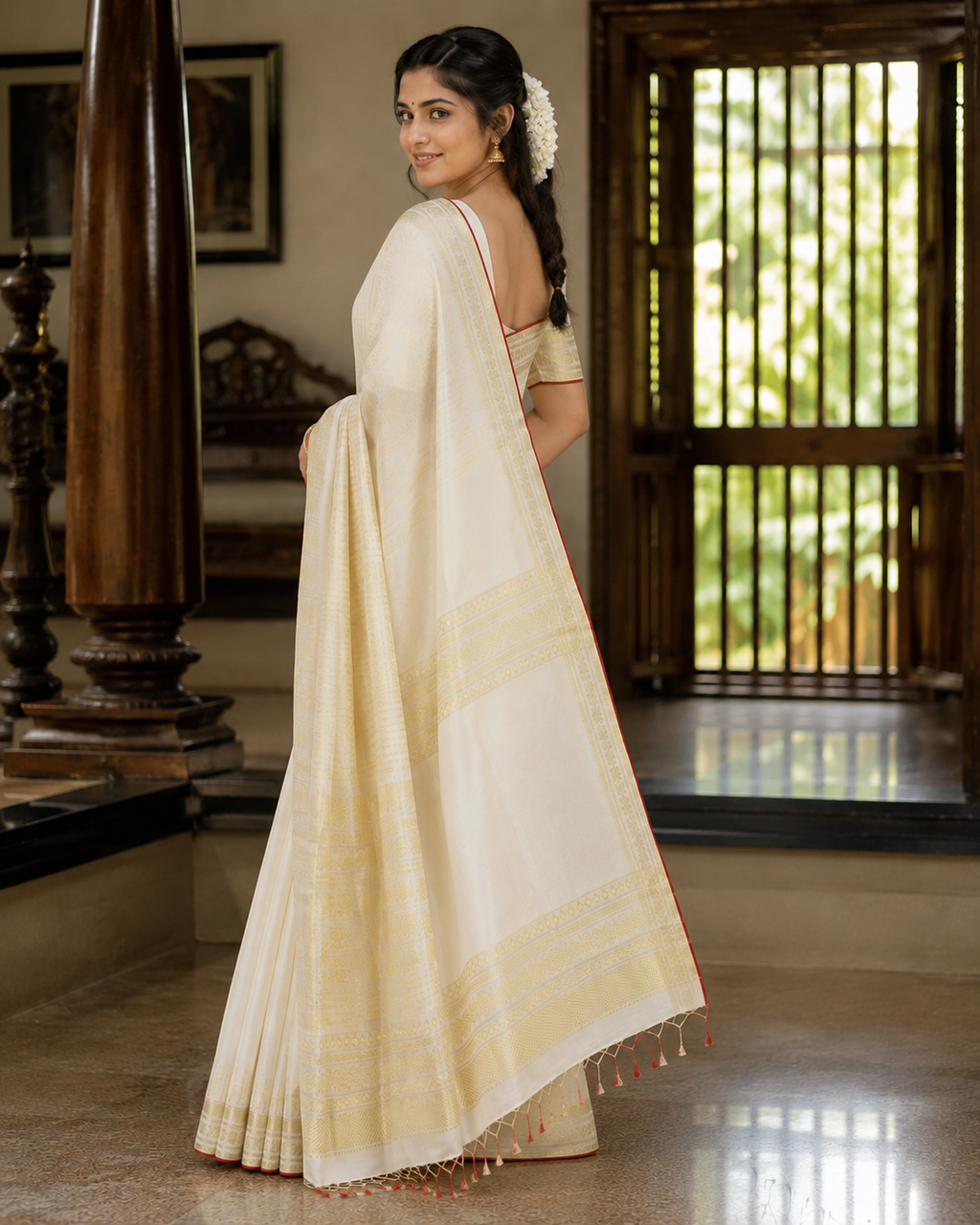 Premium Handloom Light Design Saree (100/100 Count) with Running Blouse
