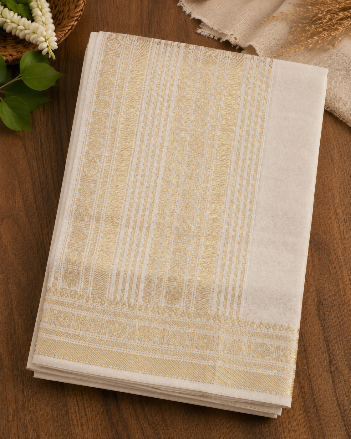 Premium Handloom Light Design Saree (100/100 Count) with Running Blouse
