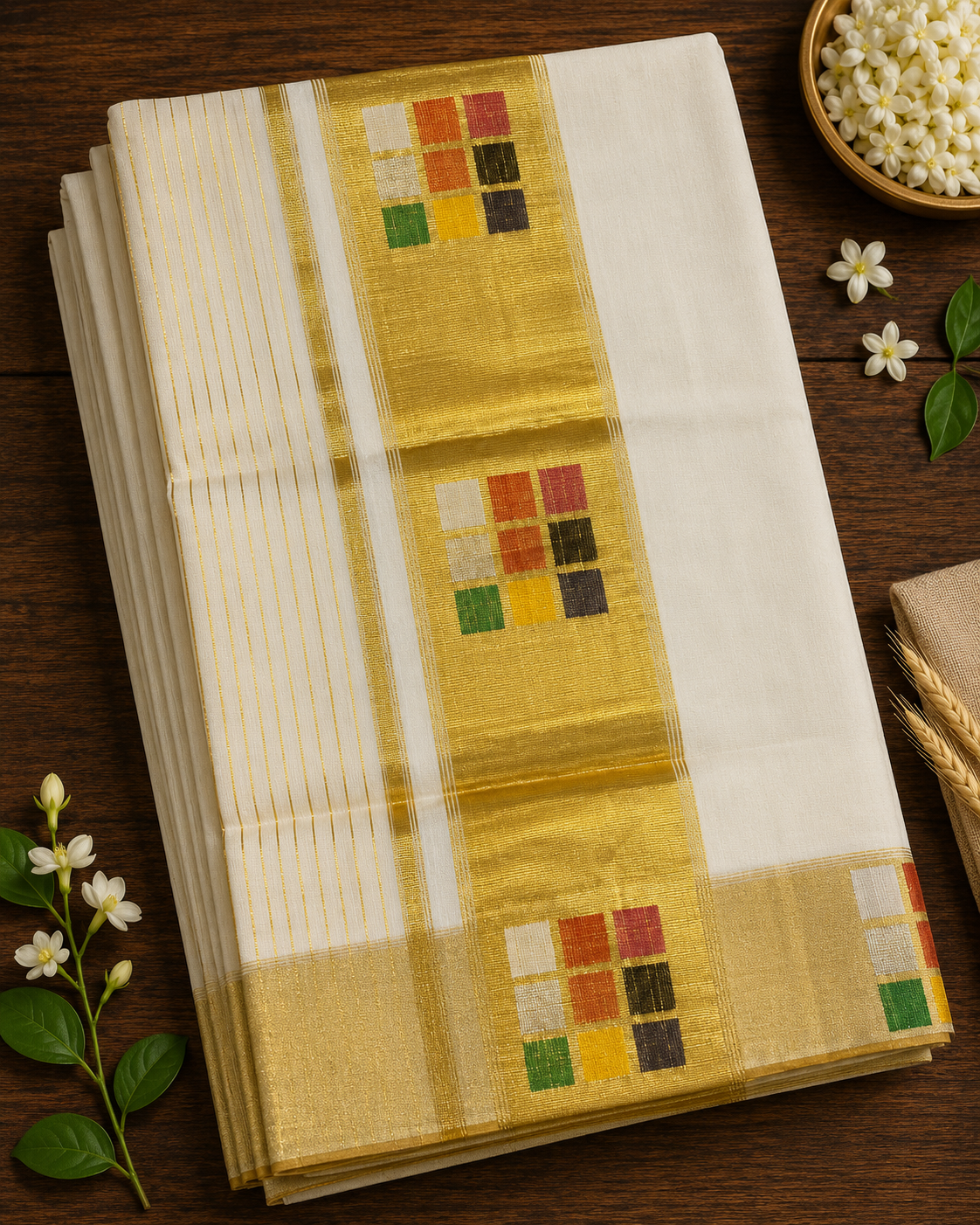 Premium Handloom Plain Multi-Color Box Saree with Running Blouse