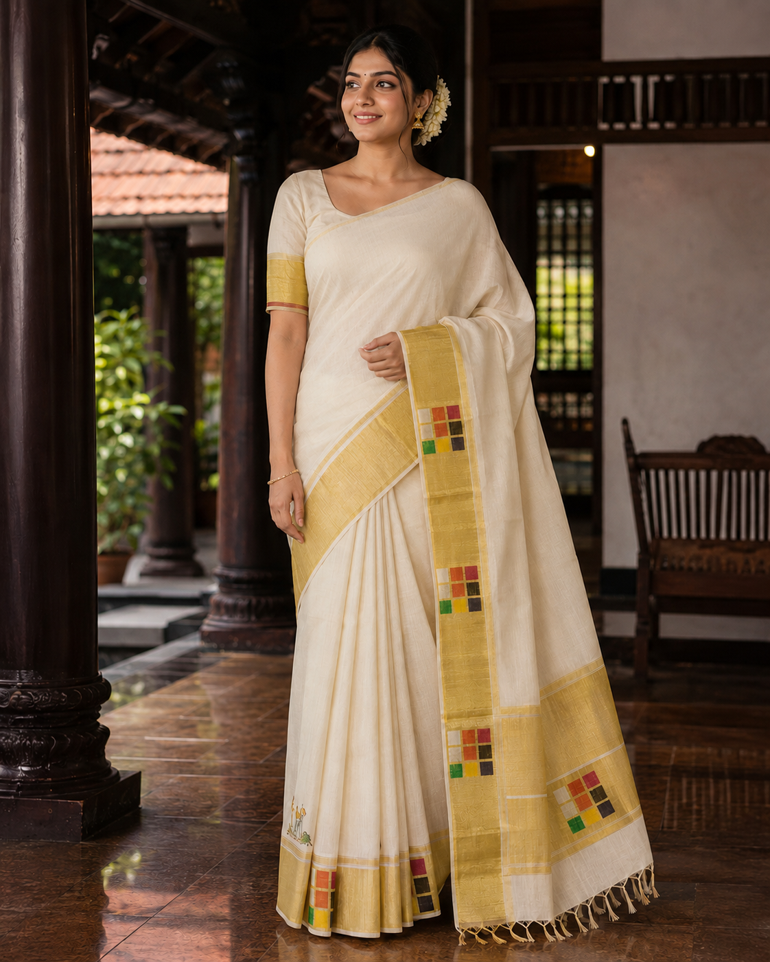 Premium Handloom Plain Multi-Color Box Saree with Running Blouse