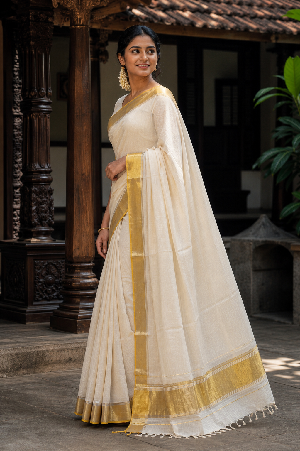Premium Handloom Plain Saree with Lines (100/100 Count) & Running Blouse