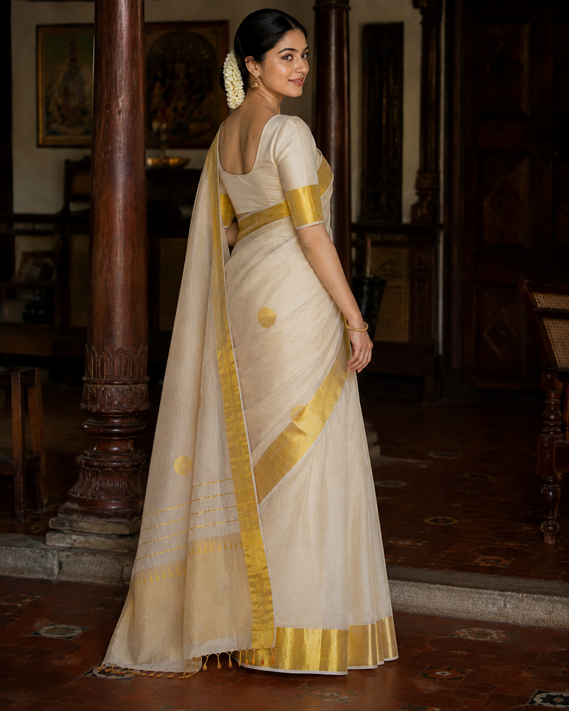Premium Handloom Polka Design Saree (100/100 Count) with Running Blouse
