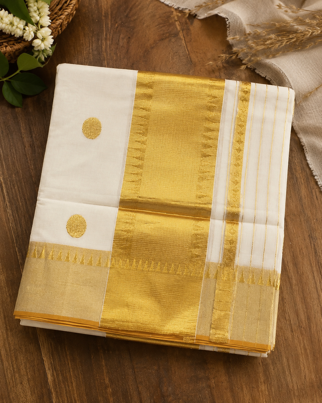 Premium Handloom Polka Design Saree (100/100 Count) with Running Blouse