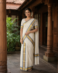 Premium Handloom Set Mundu (Mundu Neriyathum) Blue & Gold