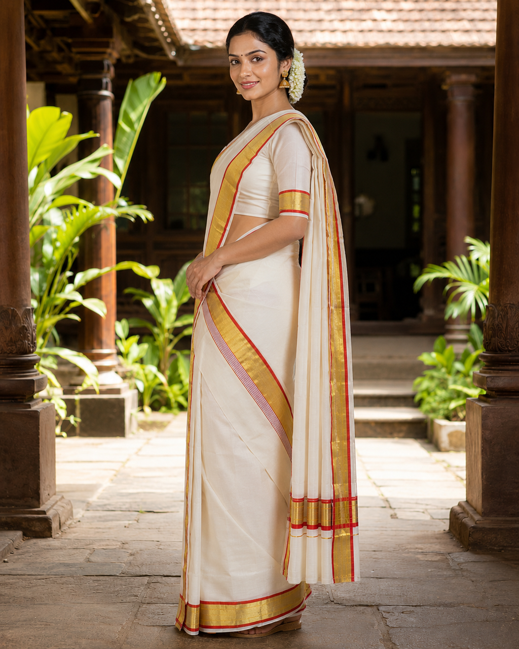 Premium Handloom Set Mundu (Mundu Neriyathum) Crimson Red
