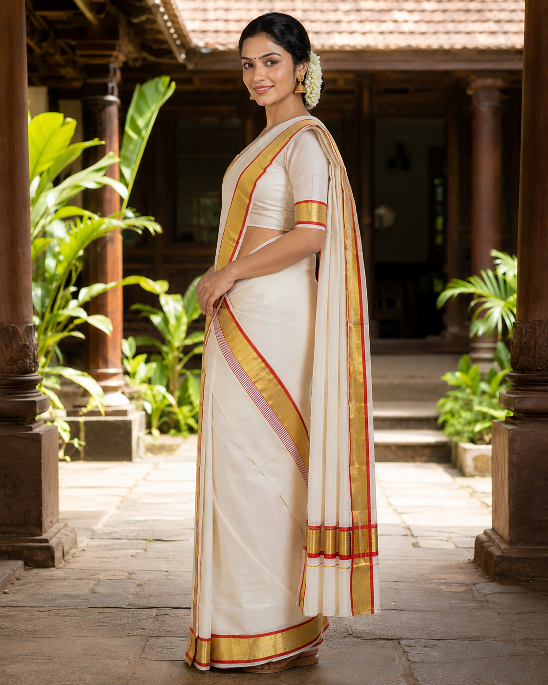 Premium Handloom Set Mundu (Mundu Neriyathum) Crimson Red
