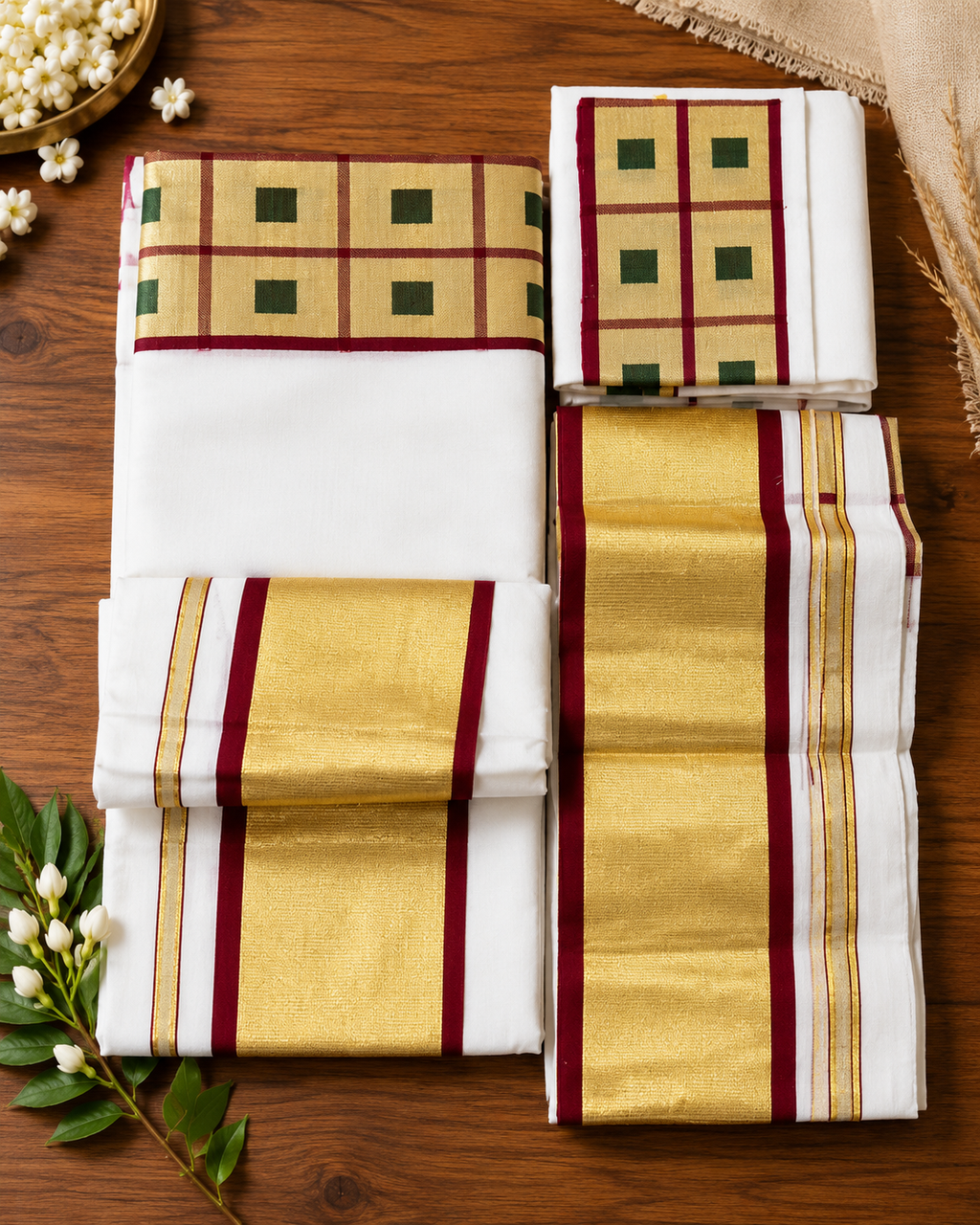 Premium Handloom Set Mundu (Mundu Neriyathum) Maroon
