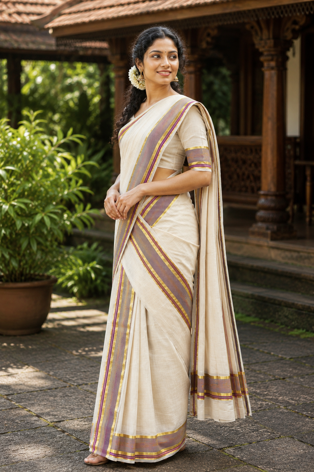 Premium Handloom Set Mundu (Mundu Neriyathum) Vadamalli