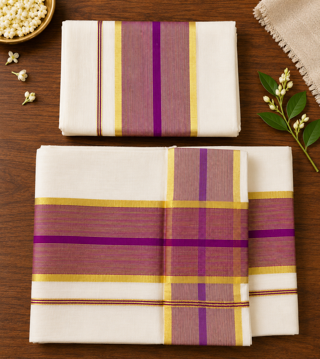 Premium Handloom Set Mundu (Mundu Neriyathum) Vadamalli