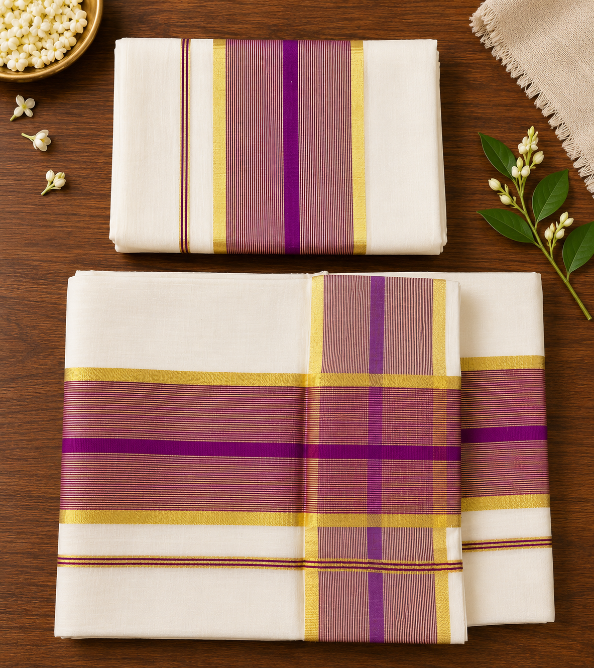 Premium Handloom Set Mundu (Mundu Neriyathum) Vadamalli