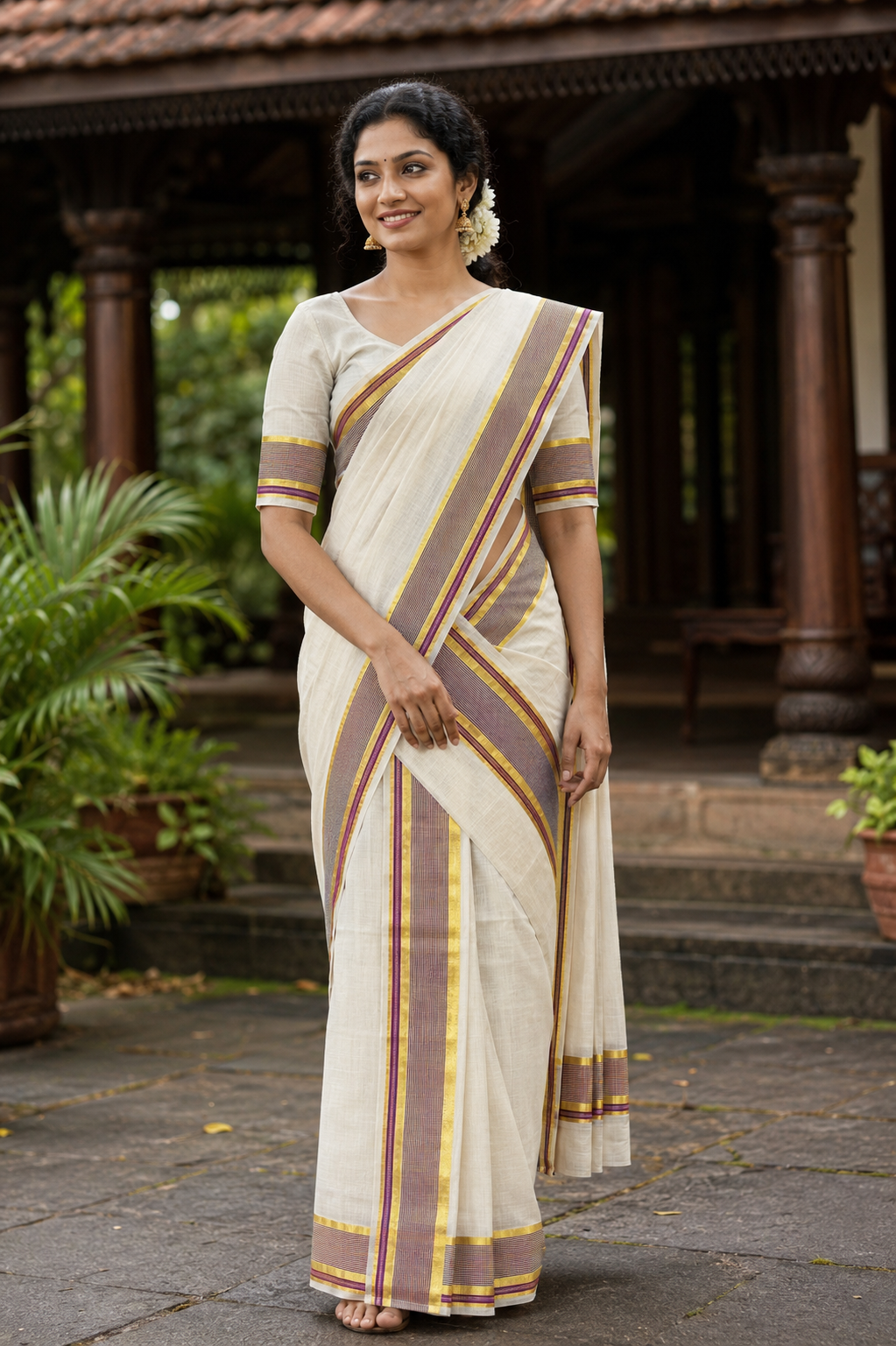 Premium Handloom Set Mundu (Mundu Neriyathum) Vadamalli