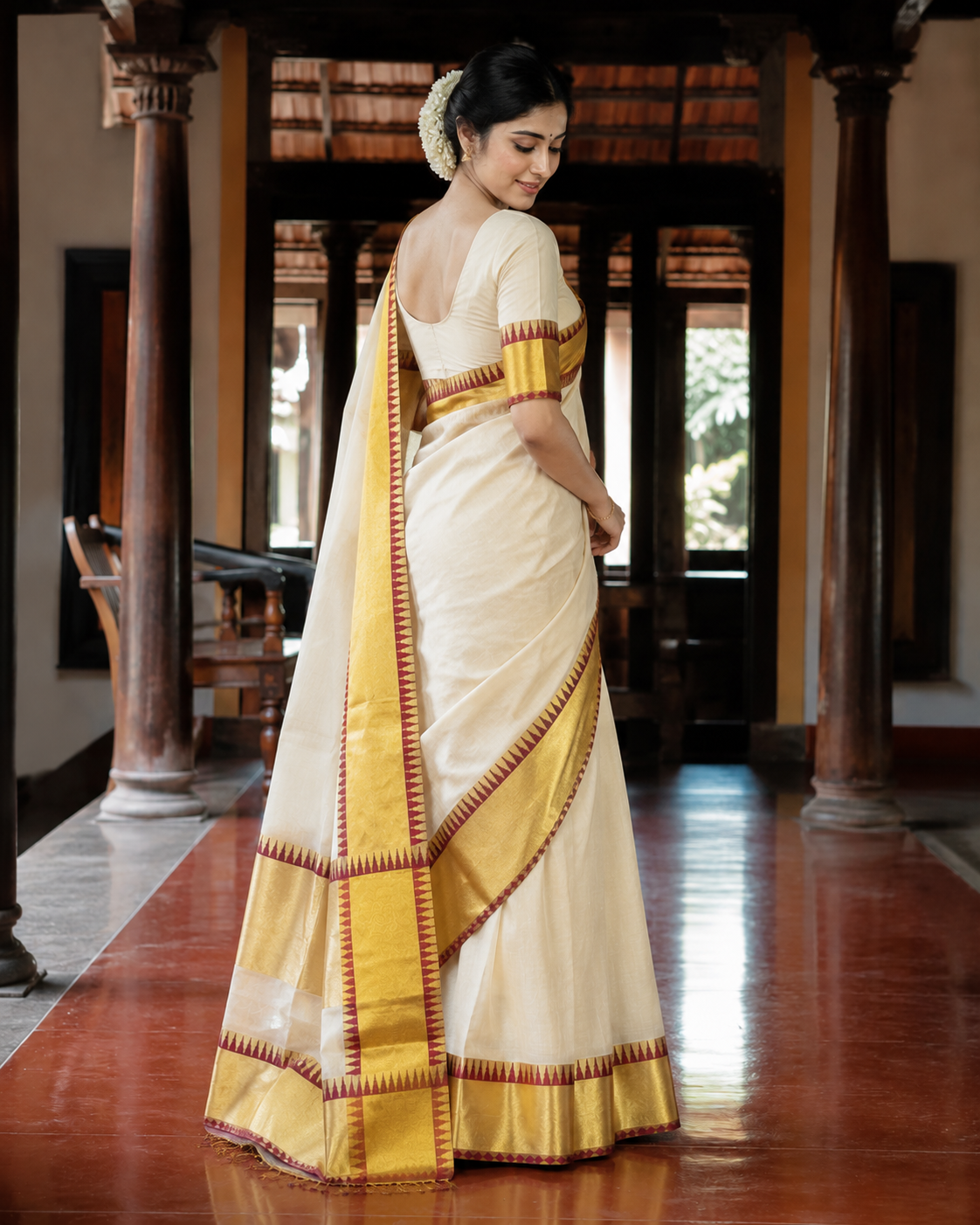 Premium Handloom Temple Design Saree (100/100 Count) with Running Blouse