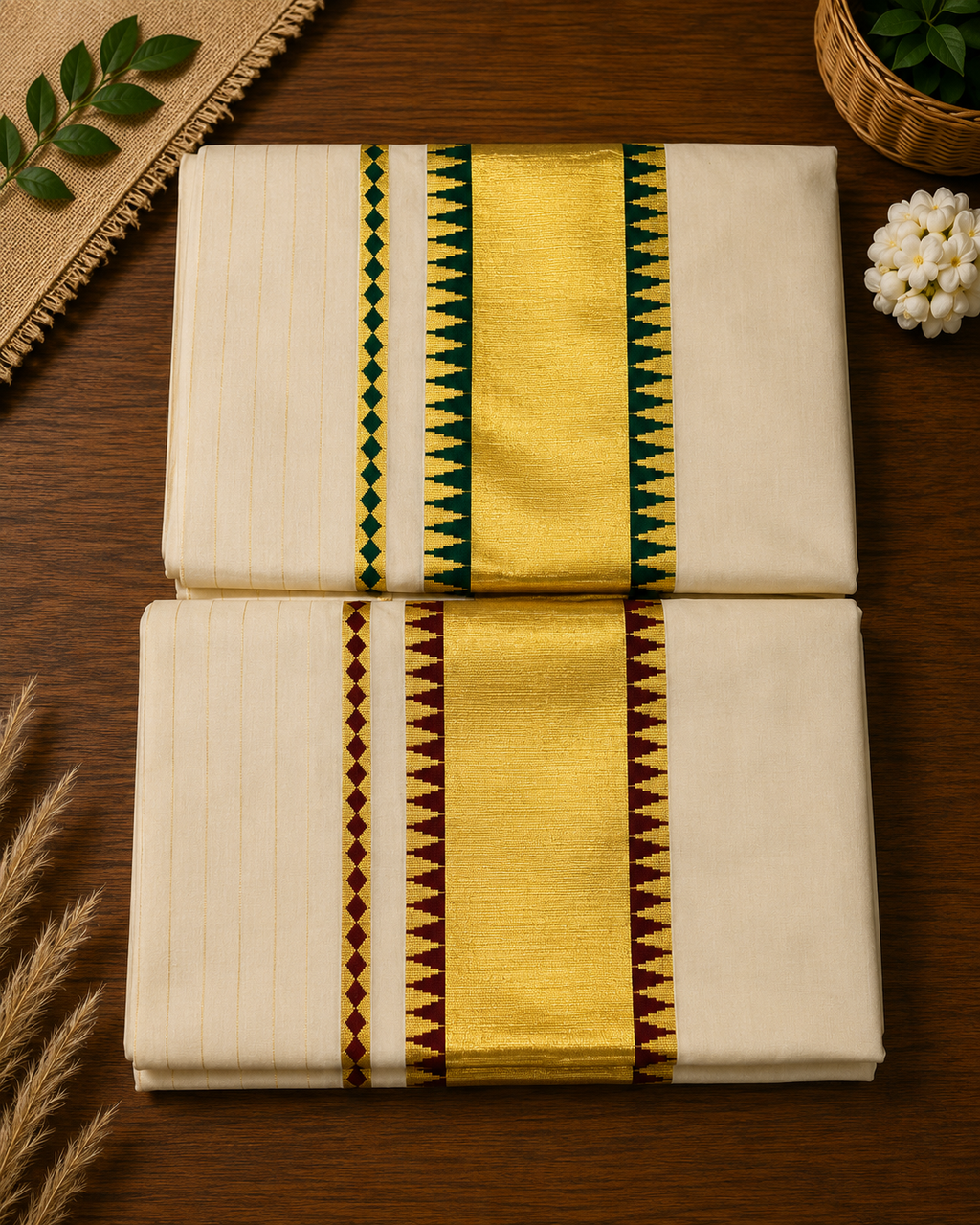 Premium Handloom Temple Design Saree (100/100 Count) with Running Blouse