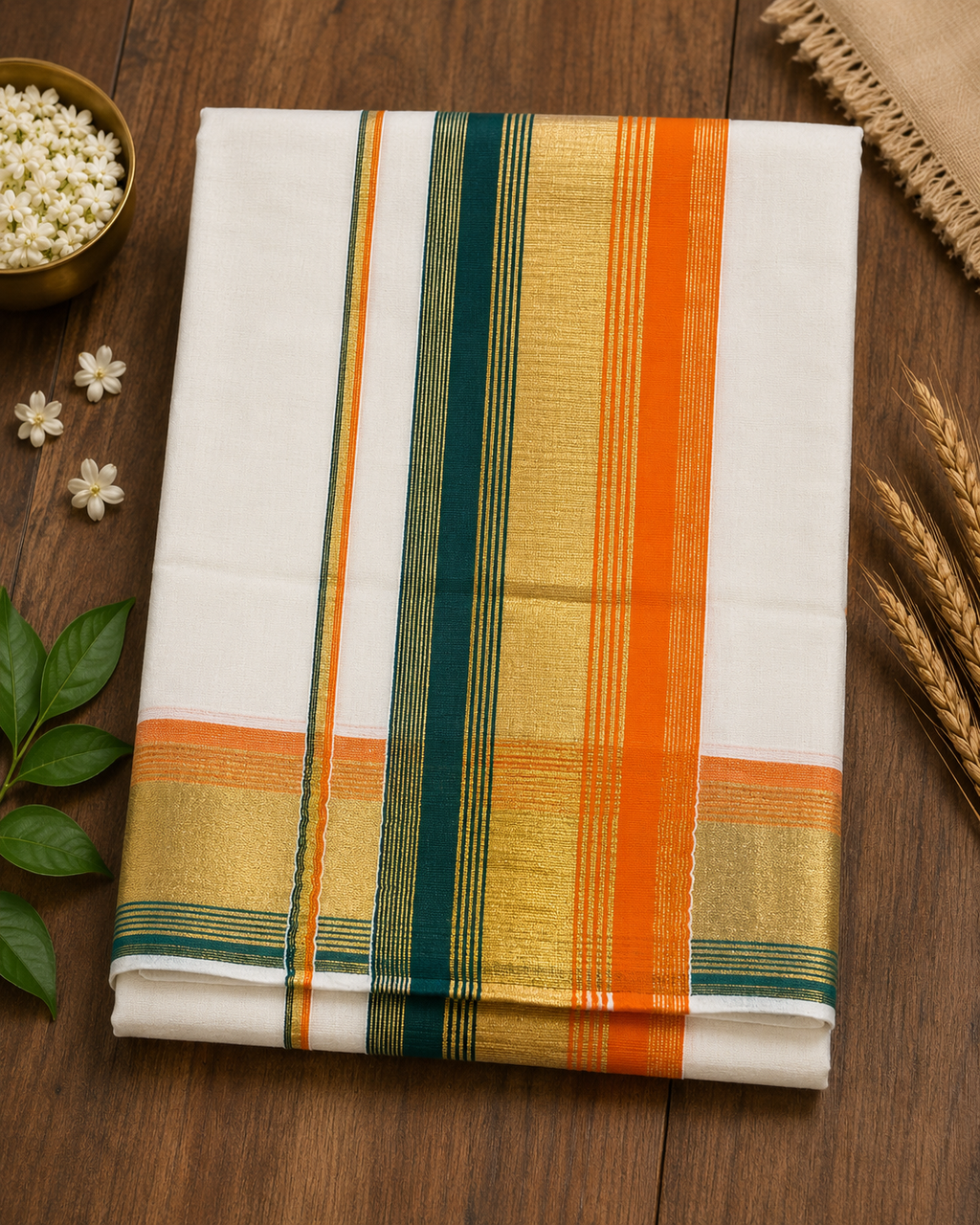 Pure Cotton Kerala Saree with Multicolor Border