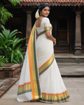 Pure Cotton Kerala Saree with Multicolor Border