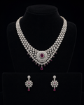 Royal Ruby Diamond Floral Necklace & Earring Set